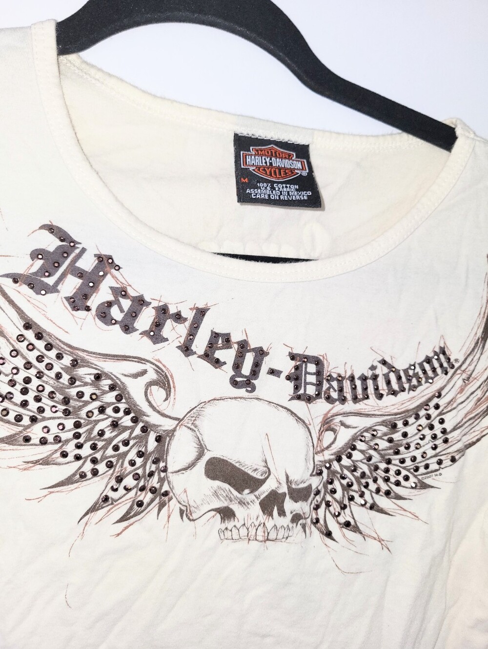 Harley Davidson Skull & Jeweled Wings Graphic Tshirt Biker Tee Medium - Picture 10 of 12